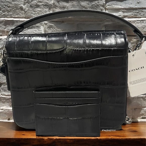 Coach Cassie Croc Leather Crossbody + Cardholder in Black/Silver NWT - Picture 11 of 12